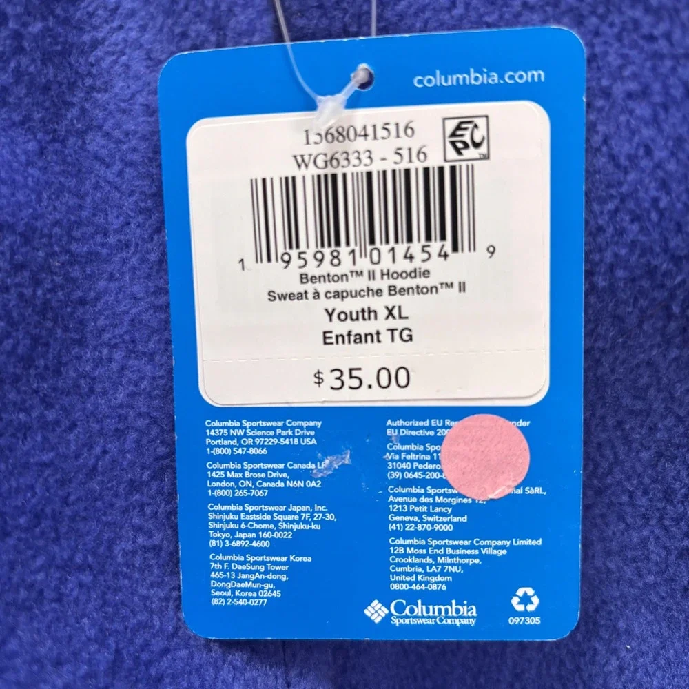 Columbia Girls Youth Kid's‎ Benton Spring II Fleece Hoodie Size XL New With Tags